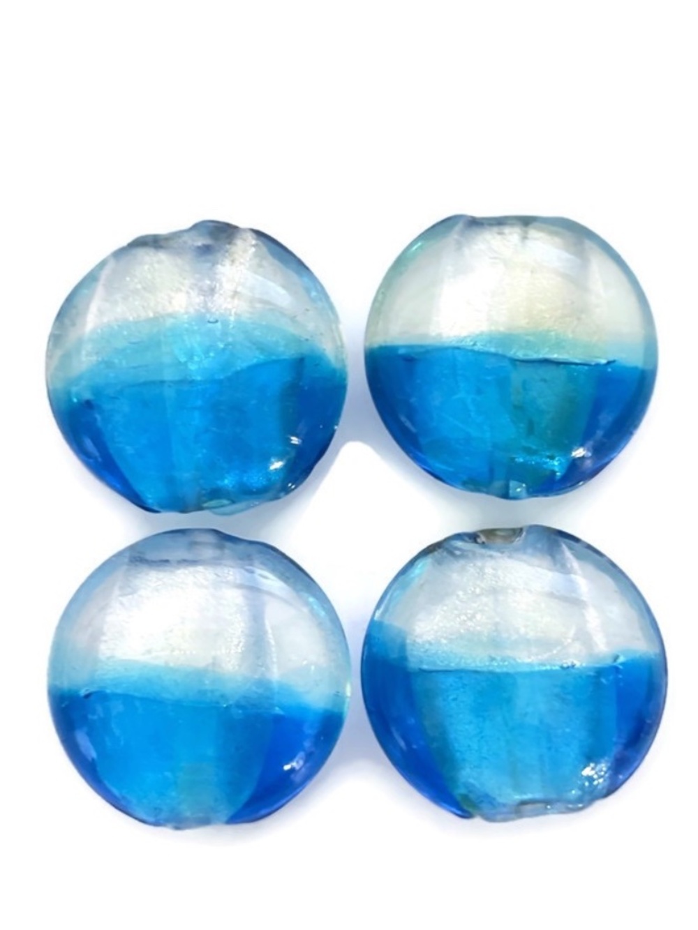 As Low As $2 Aqua Blue Silver Lined Handmade Lampwork Lentil Beads (4)